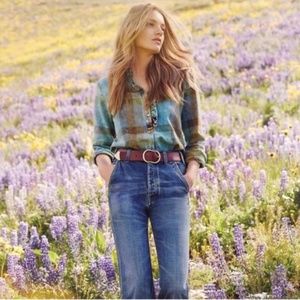 {Isabella Sinclair} Anthropologie Plaid Henley Top